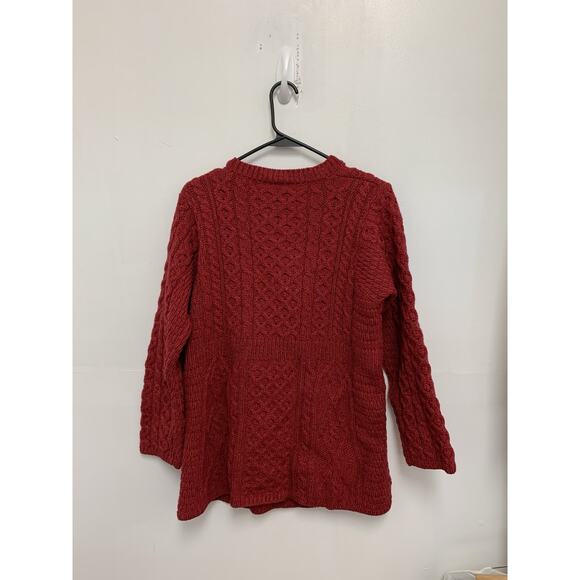 Shannon Woolen Mills Cardigan Sweater Women M Red Merino Wool Fisherman - Picture 4 of 4